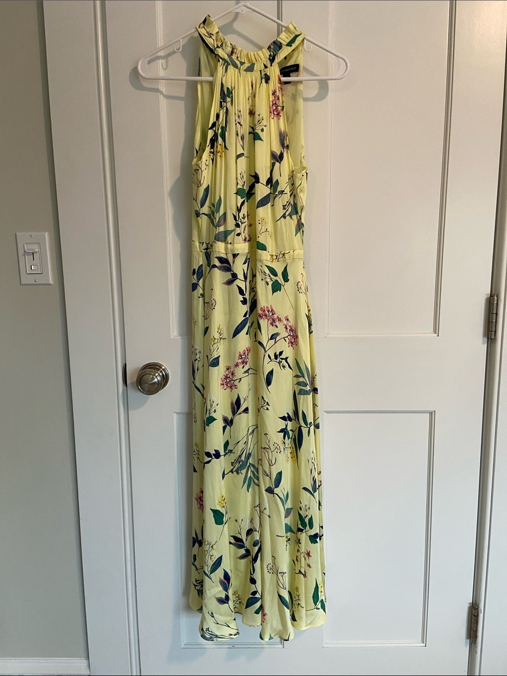Banana Republic Light Yellow Floral Halter Maxi Dress